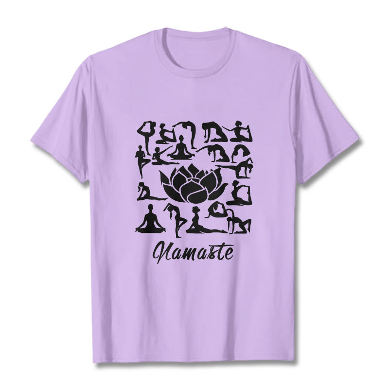 T-shirt décontracté à motifs de fleurs de lotus et de Buddha Stones, diverses postures de yoga - Prune - 2XL - image 17