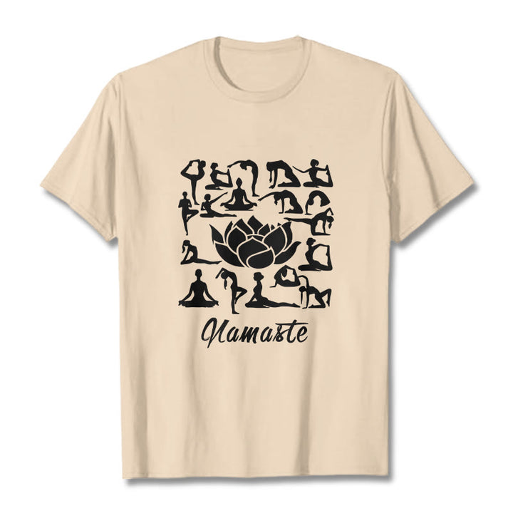 T-shirt décontracté à motifs de fleurs de lotus et de Buddha Stones, diverses postures de yoga - Bisque - 2XL - image 11
