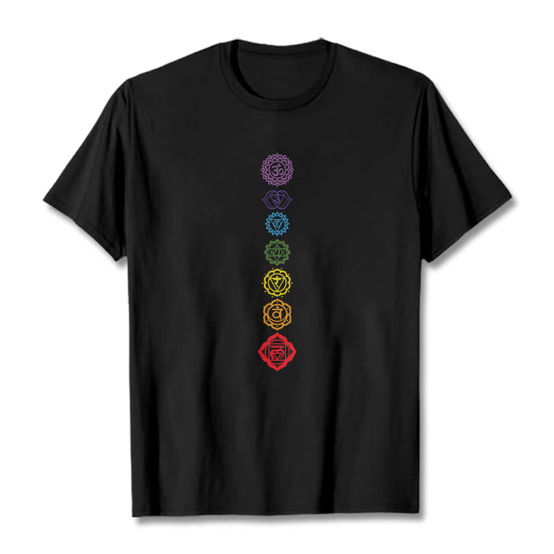 T-shirt décontracté à motif de Buddha Stones et cercles colorés Om Mani Padme Hum - Noir - 2XL - image 5