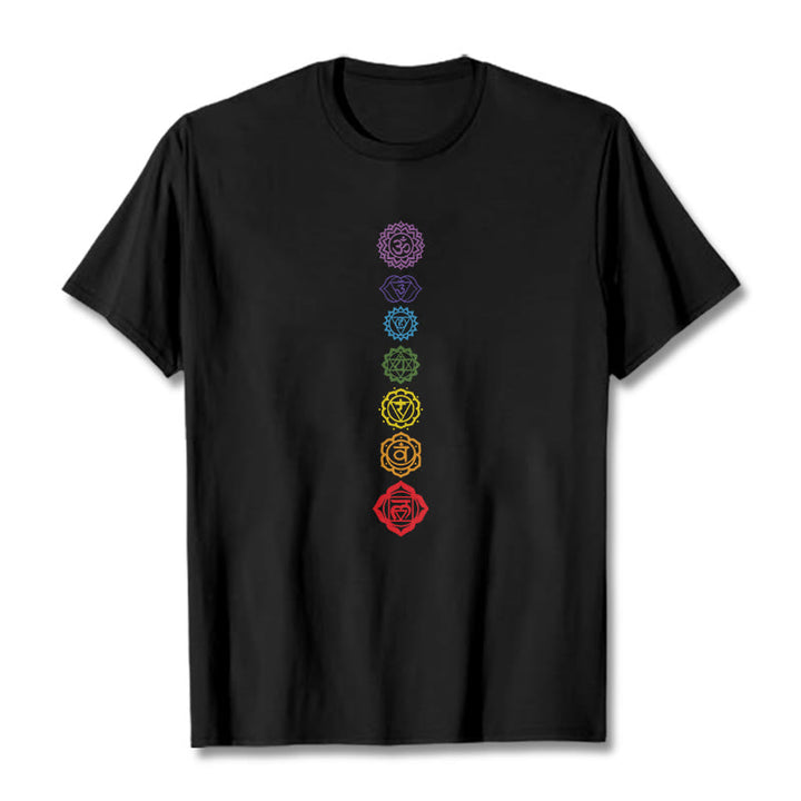 T-shirt décontracté à motif de Buddha Stones et cercles colorés Om Mani Padme Hum - Noir - 2XL - image 5