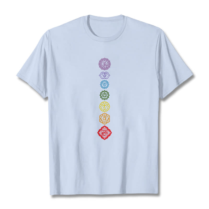 T-shirt décontracté à motif de Buddha Stones et cercles colorés Om Mani Padme Hum - Cyan clair - 2XL - image 19