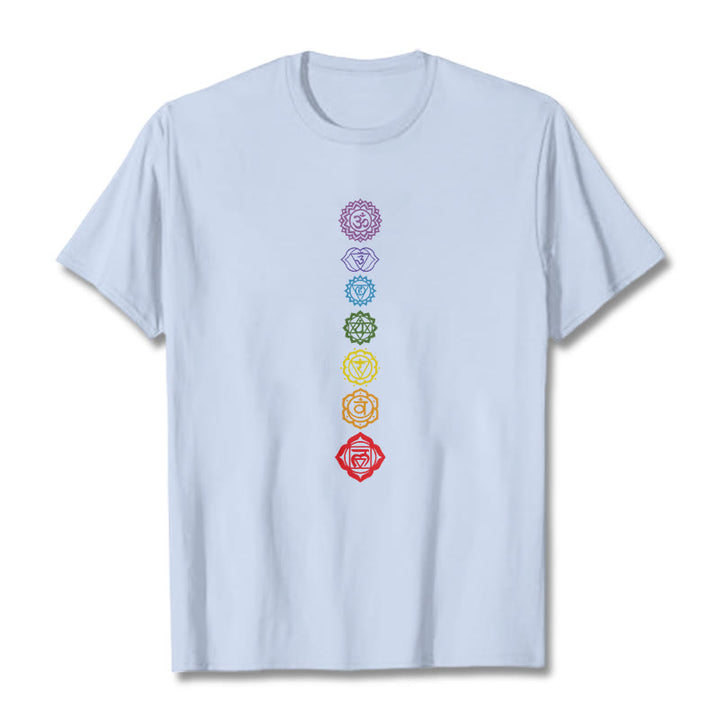 T-shirt décontracté à motif de Buddha Stones et cercles colorés Om Mani Padme Hum - Cyan clair - 2XL - image 19