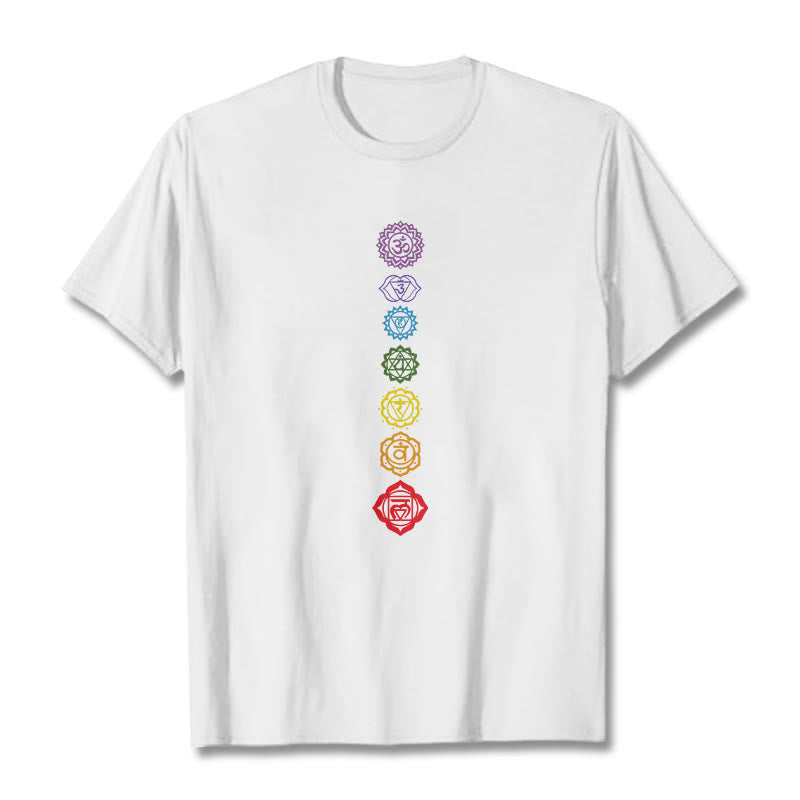 T-shirt décontracté à motif de Buddha Stones et cercles colorés Om Mani Padme Hum - Blanc - 2XL - image 1
