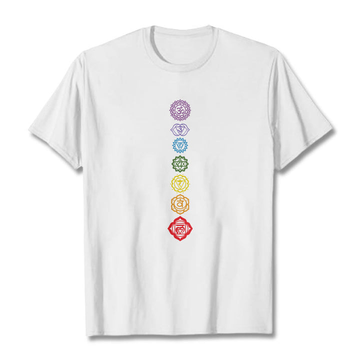 T-shirt décontracté à motif de Buddha Stones et cercles colorés Om Mani Padme Hum - Blanc - 2XL - image 1