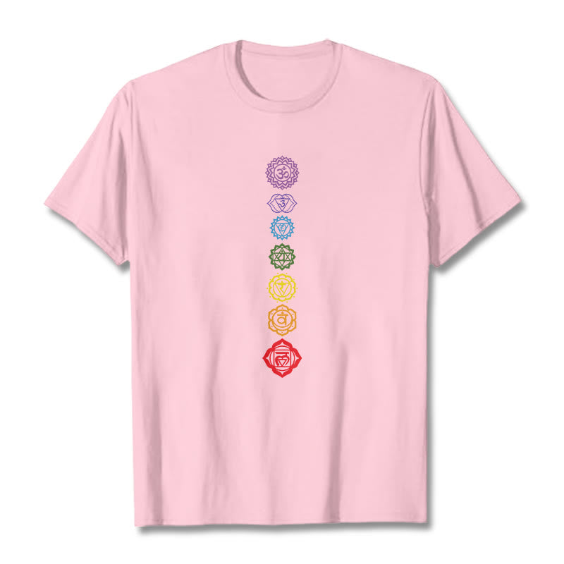 T-shirt décontracté à motif de Buddha Stones et cercles colorés Om Mani Padme Hum - Rose clair - 2XL - image 13