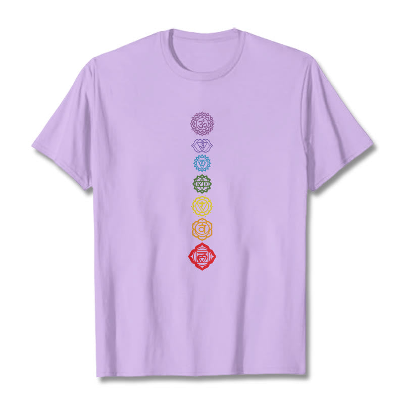 T-shirt décontracté à motif de Buddha Stones et cercles colorés Om Mani Padme Hum - Prune - 2XL - image 17