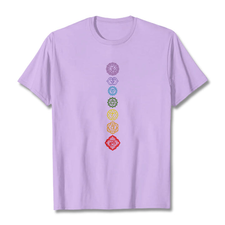 T-shirt décontracté à motif de Buddha Stones et cercles colorés Om Mani Padme Hum - Prune - 2XL - image 17