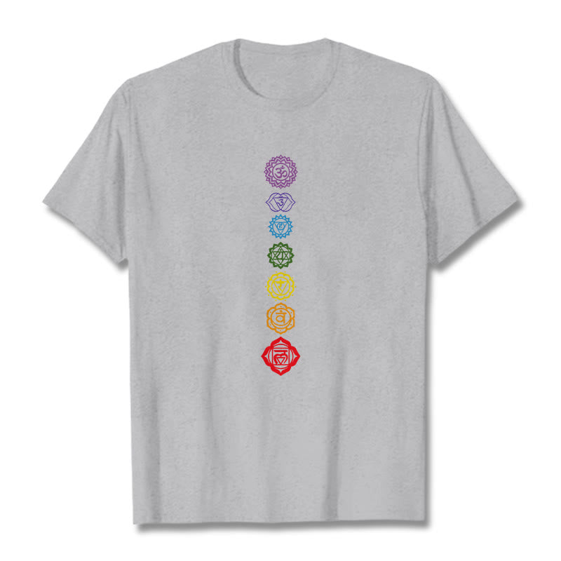 T-shirt décontracté à motif de Buddha Stones et cercles colorés Om Mani Padme Hum - Gris clair - 2XL - image 20