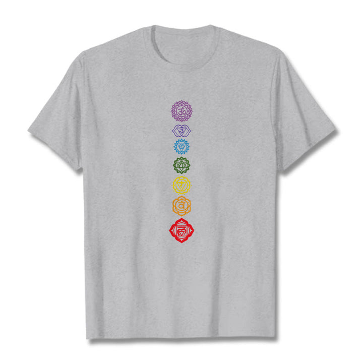 T-shirt décontracté à motif de Buddha Stones et cercles colorés Om Mani Padme Hum - Gris clair - 2XL - image 20