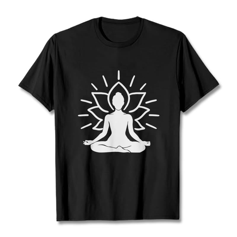 T-shirt décontracté à motif de lotus et de Buddha Stones - Noir - 2XL - image 4