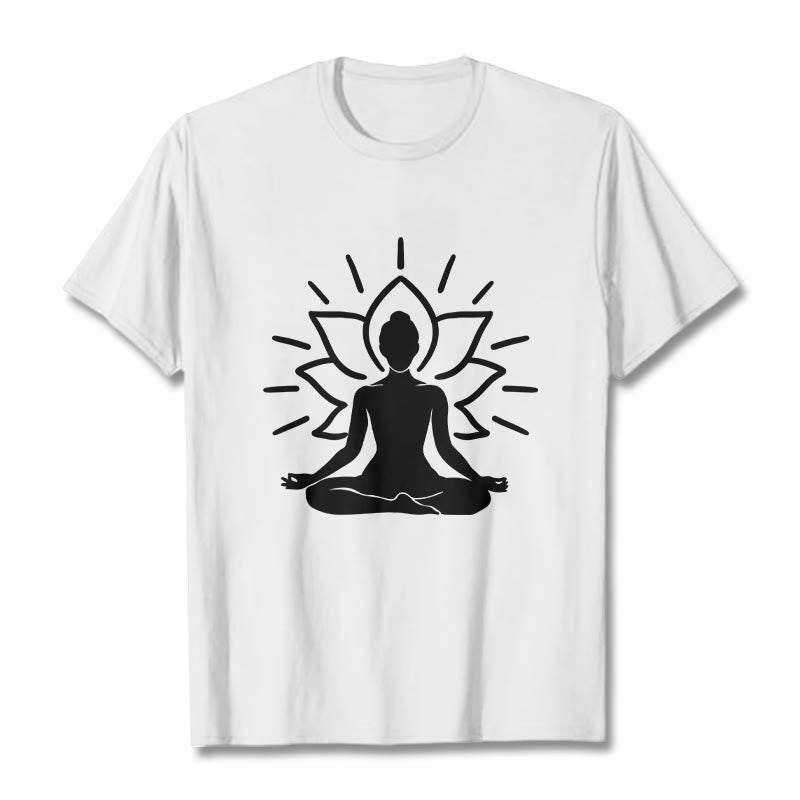 T-shirt décontracté à motif de lotus et de Buddha Stones - Blanc - 2XL - image 8