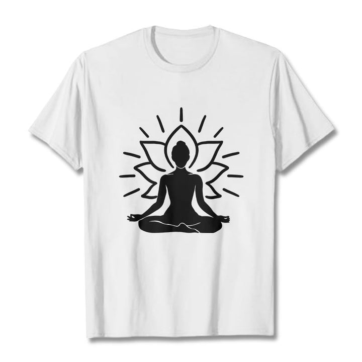 T-shirt décontracté à motif de lotus et de Buddha Stones - Blanc - 2XL - image 8