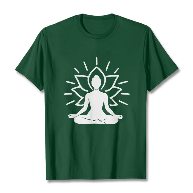 T-shirt décontracté à motif de lotus et de Buddha Stones - Forêt Verte - 2XL - image 1