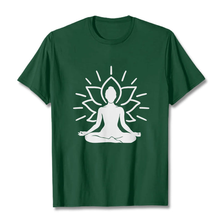 T-shirt décontracté à motif de lotus et de Buddha Stones - Forêt Verte - 2XL - image 1