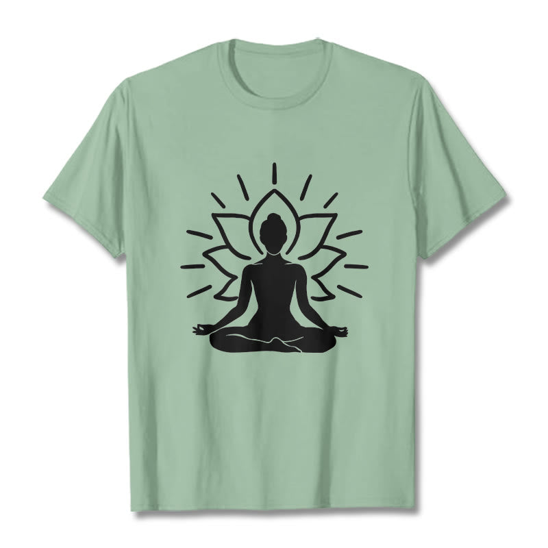 T-shirt décontracté à motif de lotus et de Buddha Stones - Vert pâle - 2XL - image 15