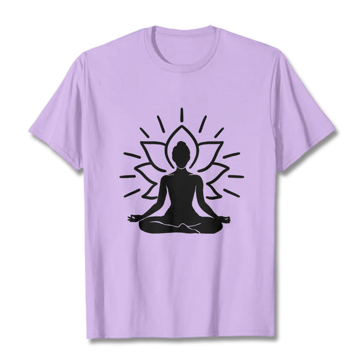 T-shirt décontracté à motif de lotus et de Buddha Stones - Prune - 2XL - image 17