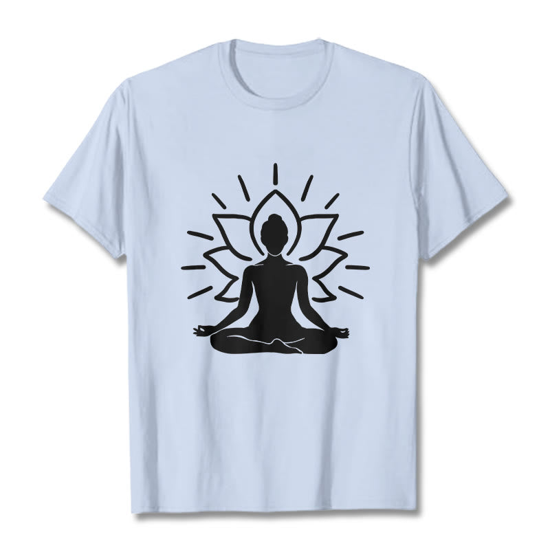 T-shirt décontracté à motif de lotus et de Buddha Stones - Cyan clair - 2XL - image 19