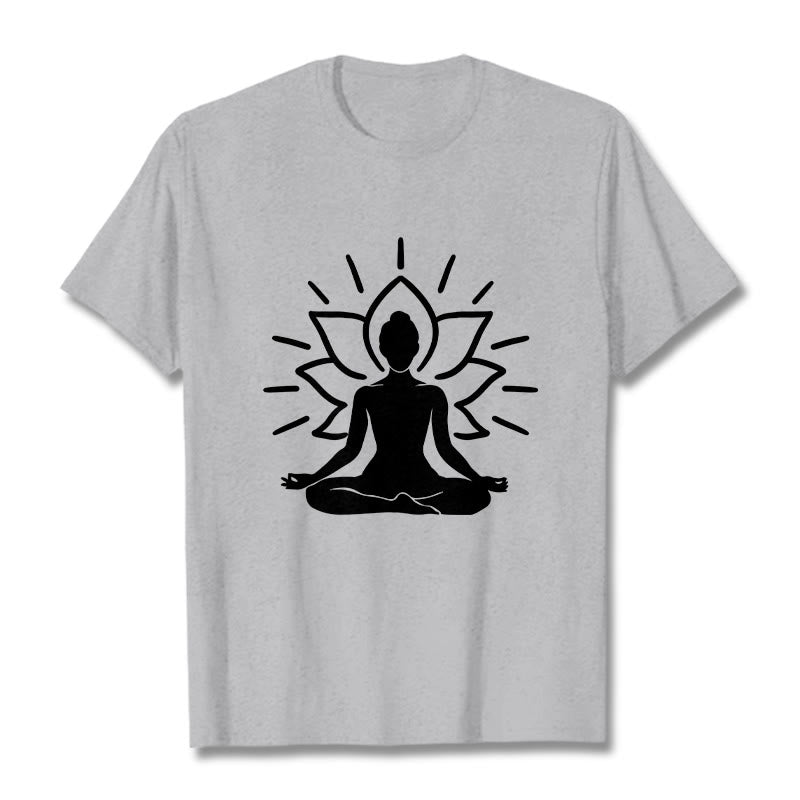 T-shirt décontracté à motif de lotus et de Buddha Stones - Gris clair - 2XL - image 20