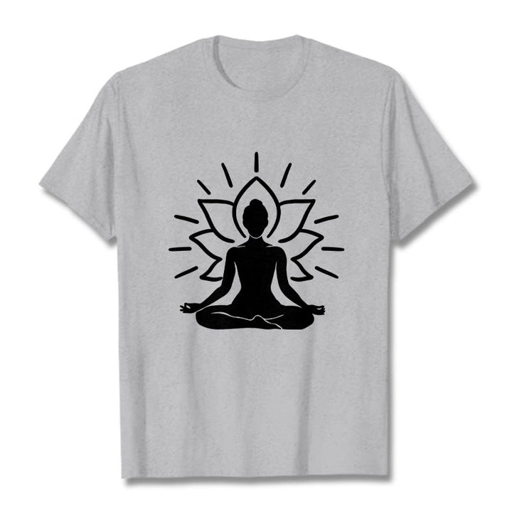 T-shirt décontracté à motif de lotus et de Buddha Stones - Gris clair - 2XL - image 20