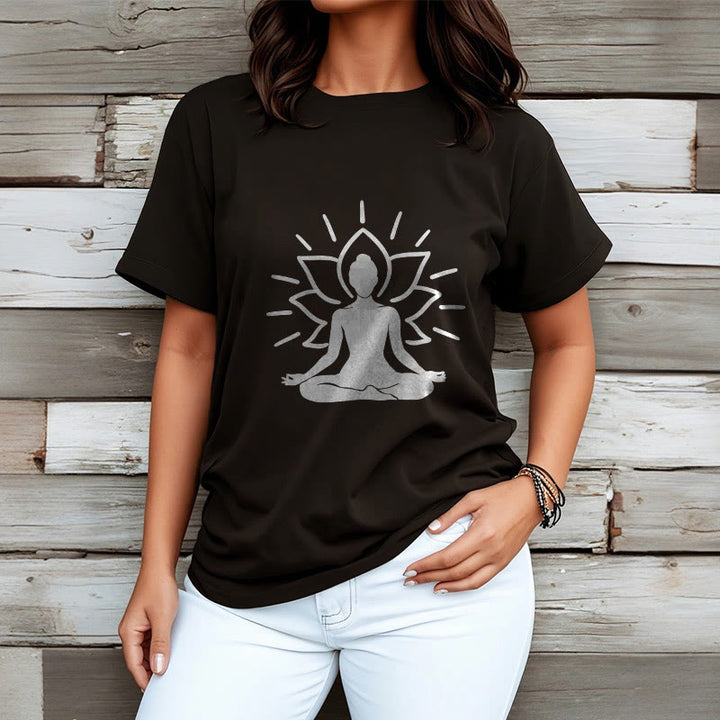 T-shirt décontracté à motif de lotus et de Buddha Stones - image 7