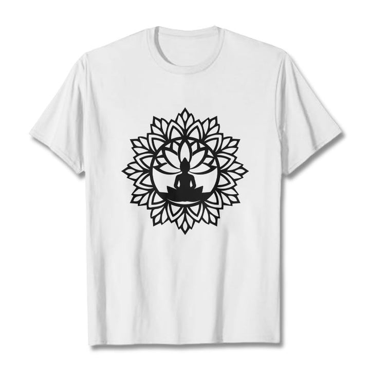 T-shirt décontracté à motif Bouddha assis et Buddha Stones - Blanc - 2XL - image 8