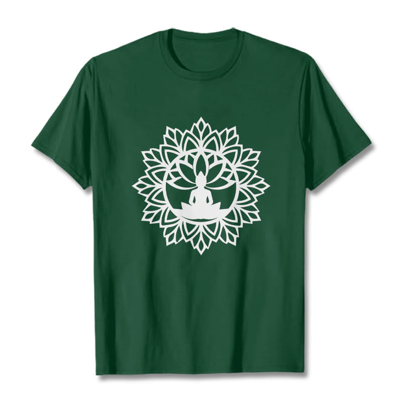 T-shirt décontracté à motif Bouddha assis et Buddha Stones - Forêt Verte - 2XL - image 13