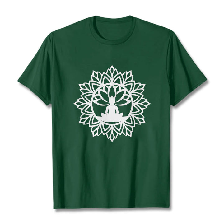 T-shirt décontracté à motif Bouddha assis et Buddha Stones - Forêt Verte - 2XL - image 13
