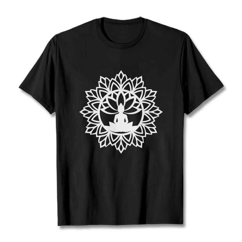 T-shirt décontracté à motif Bouddha assis et Buddha Stones - Noir - 2XL - image 4