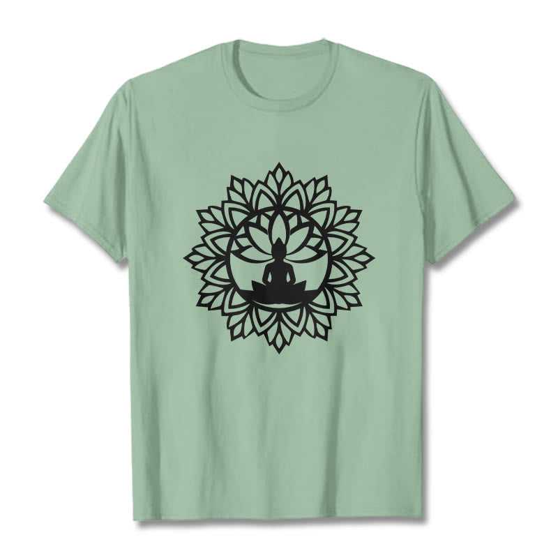 T-shirt décontracté à motif Bouddha assis et Buddha Stones - Vert pâle - 2XL - image 1