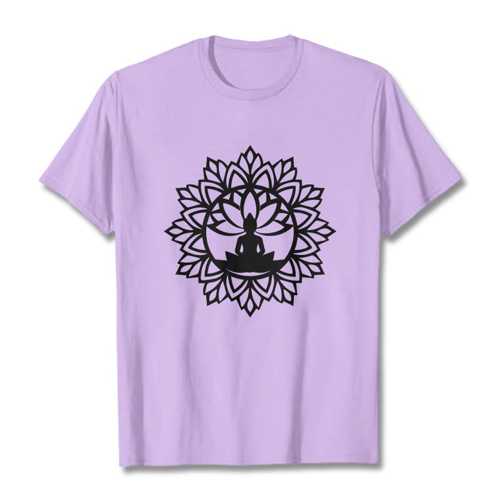T-shirt décontracté à motif Bouddha assis et Buddha Stones - Prune - 2XL - image 17