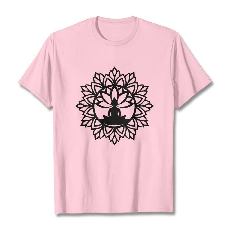 T-shirt décontracté à motif Bouddha assis et Buddha Stones - Rose clair - 2XL - image 15