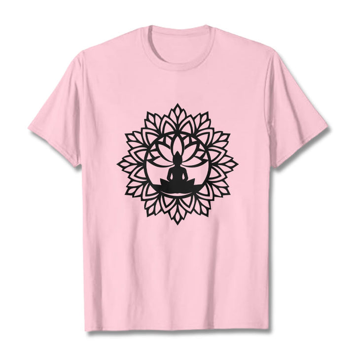 T-shirt décontracté à motif Bouddha assis et Buddha Stones - Rose clair - 2XL - image 15
