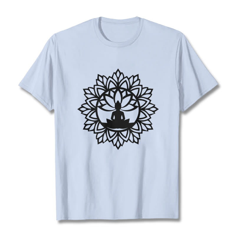 T-shirt décontracté à motif Bouddha assis et Buddha Stones - Cyan clair - 2XL - image 19