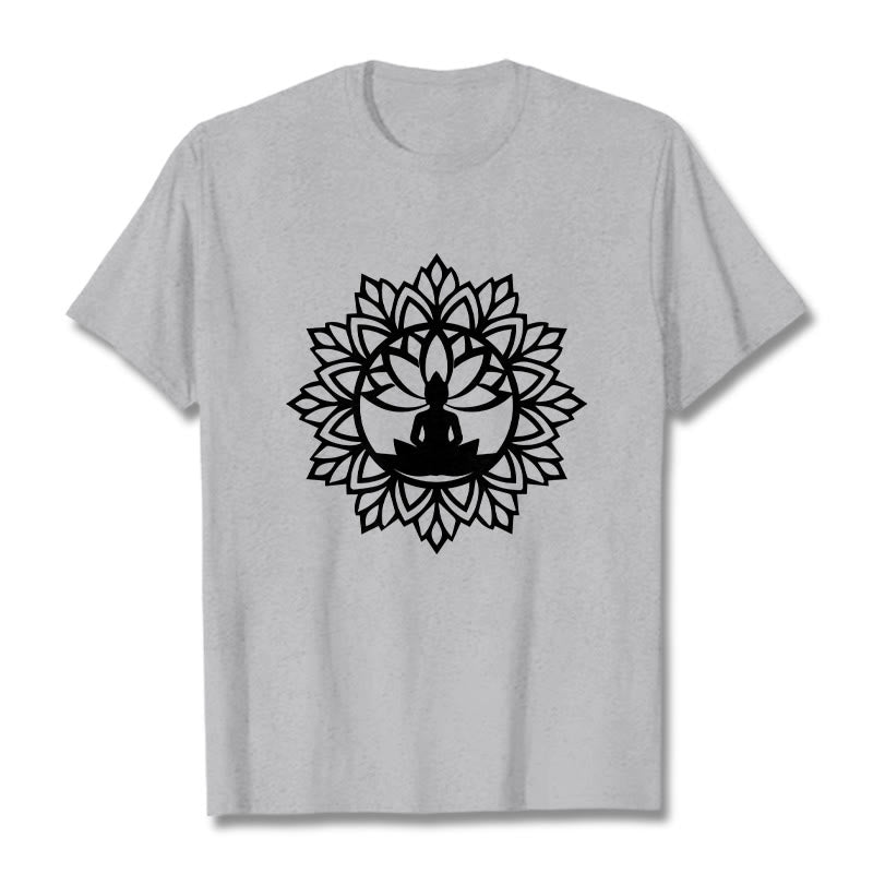 T-shirt décontracté à motif Bouddha assis et Buddha Stones - Gris clair - 2XL - image 20