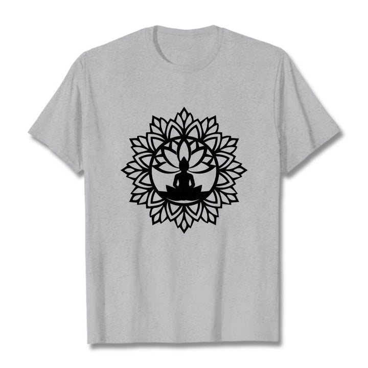 T-shirt décontracté à motif Bouddha assis et Buddha Stones - Gris clair - 2XL - image 20