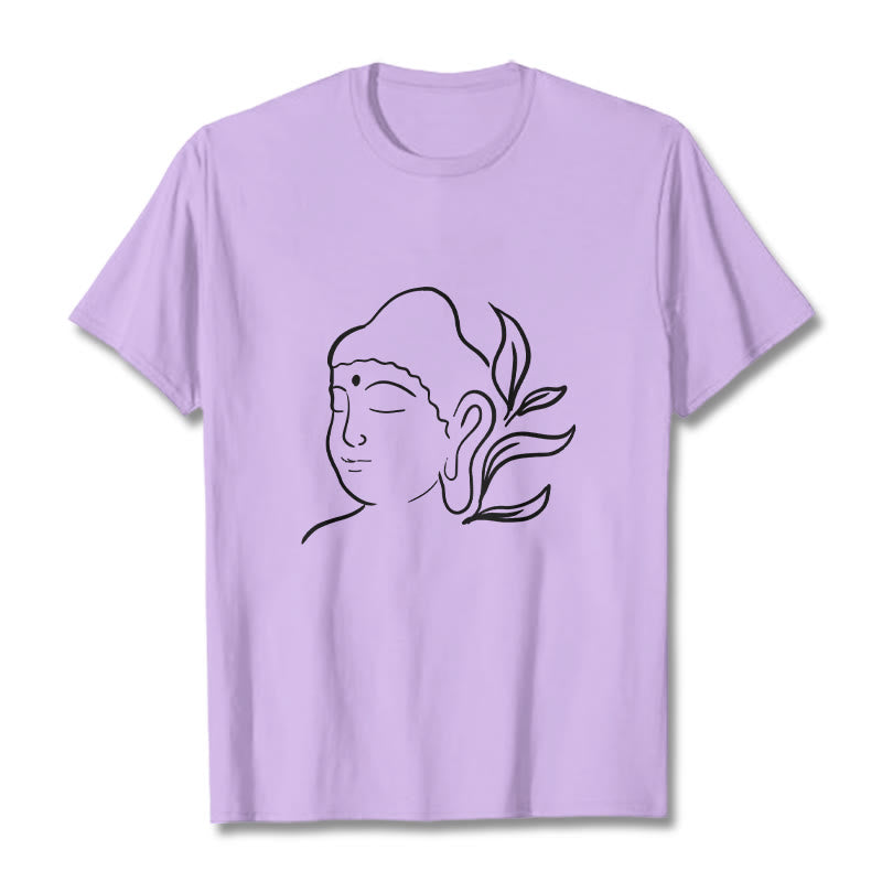 T-shirt décontracté à motif de visage de Bouddha avec Buddha Stones - Prune - 2XL - image 17