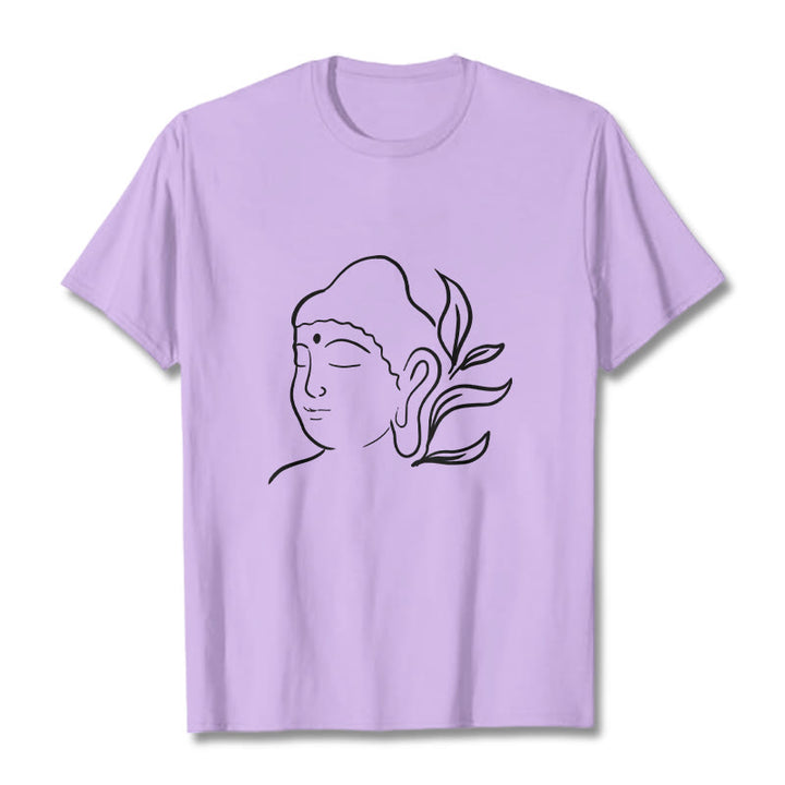 T-shirt décontracté à motif de visage de Bouddha avec Buddha Stones - Prune - 2XL - image 17