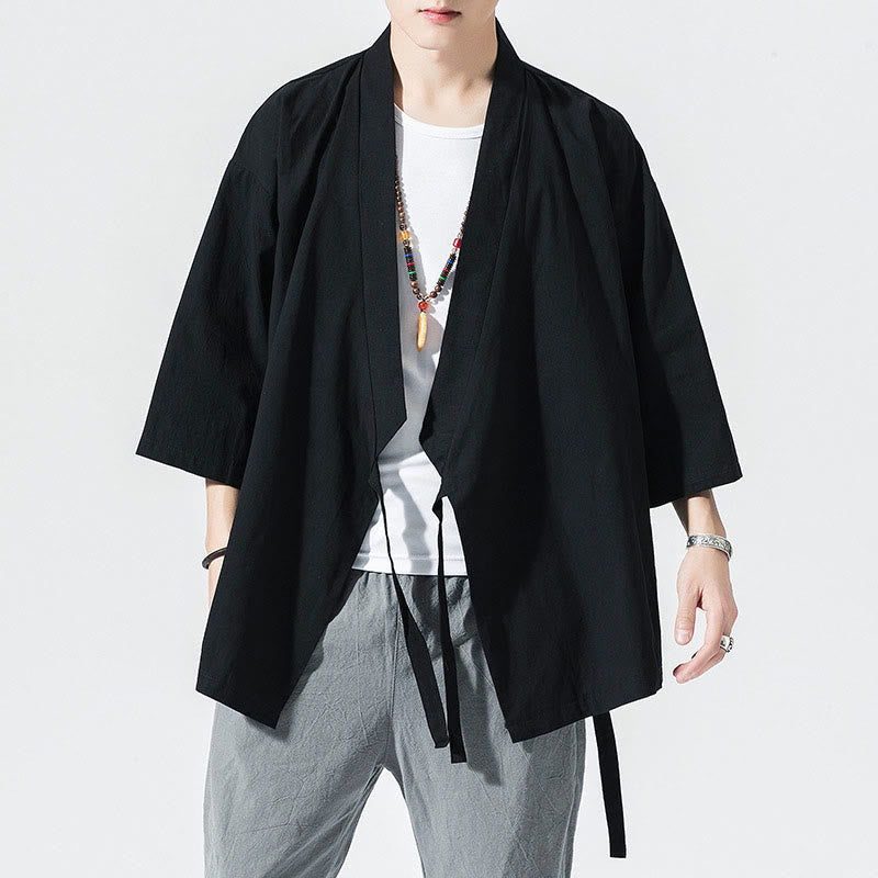 Costume Tang Buddha Stones, veste ouverte sur le devant, kimono à manches trois-quarts en coton et lin pour homme - image 10