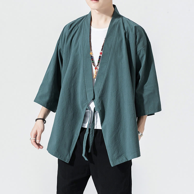 Costume Tang Buddha Stones, veste ouverte sur le devant, kimono à manches trois-quarts en coton et lin pour homme - image 2