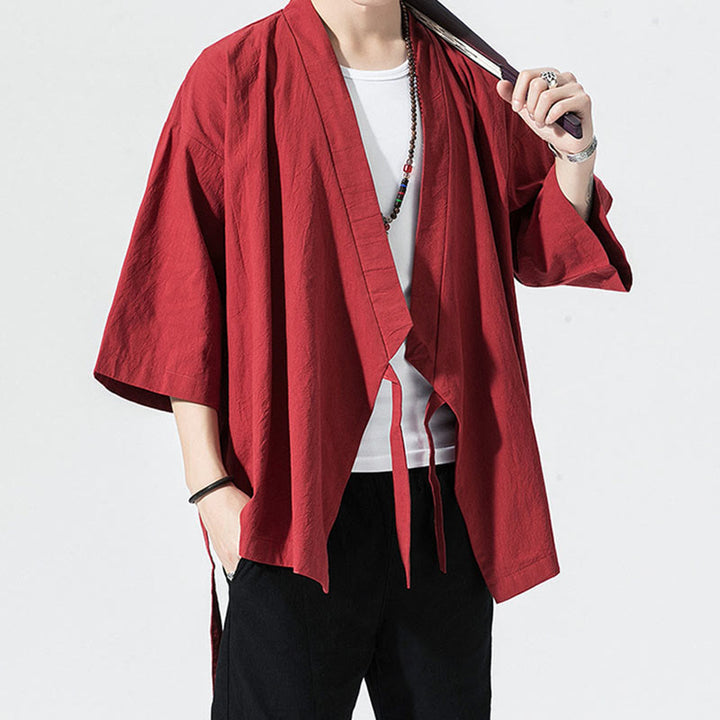 Costume Tang Buddha Stones, veste ouverte sur le devant, kimono à manches trois-quarts en coton et lin pour homme - image 5