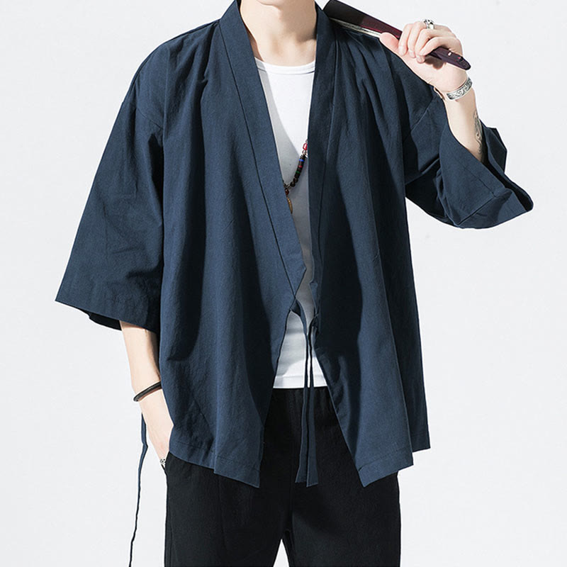 Costume Tang Buddha Stones, veste ouverte sur le devant, kimono à manches trois-quarts en coton et lin pour homme - image 9