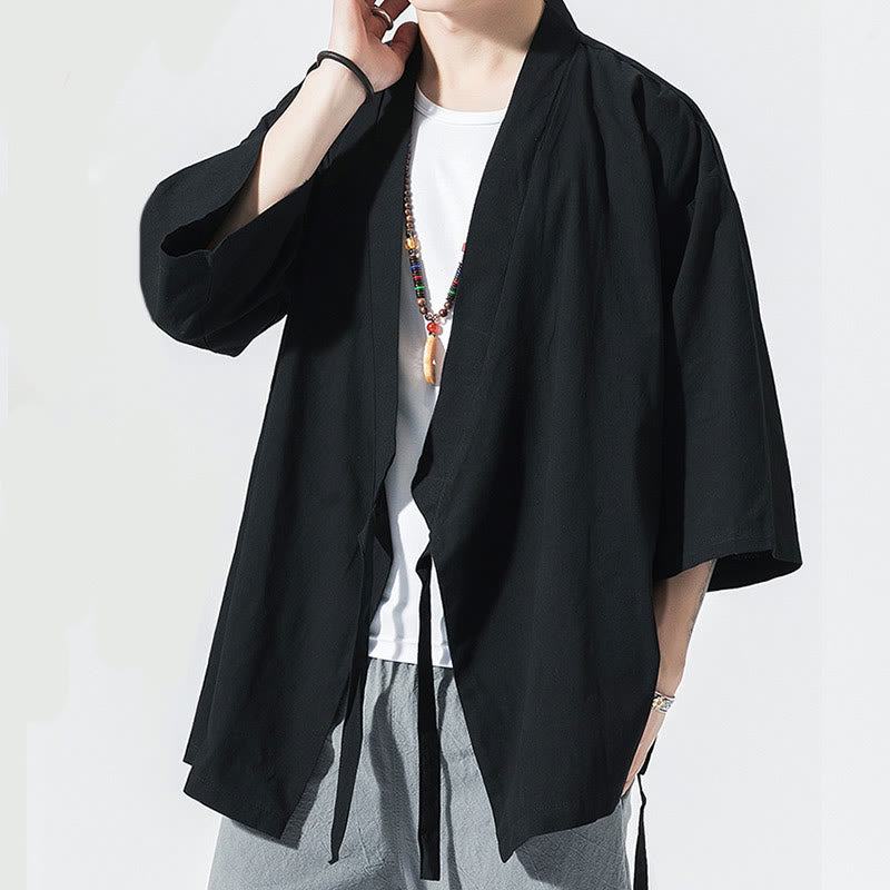 Costume Tang Buddha Stones, veste ouverte sur le devant, kimono à manches trois-quarts en coton et lin pour homme - image 12