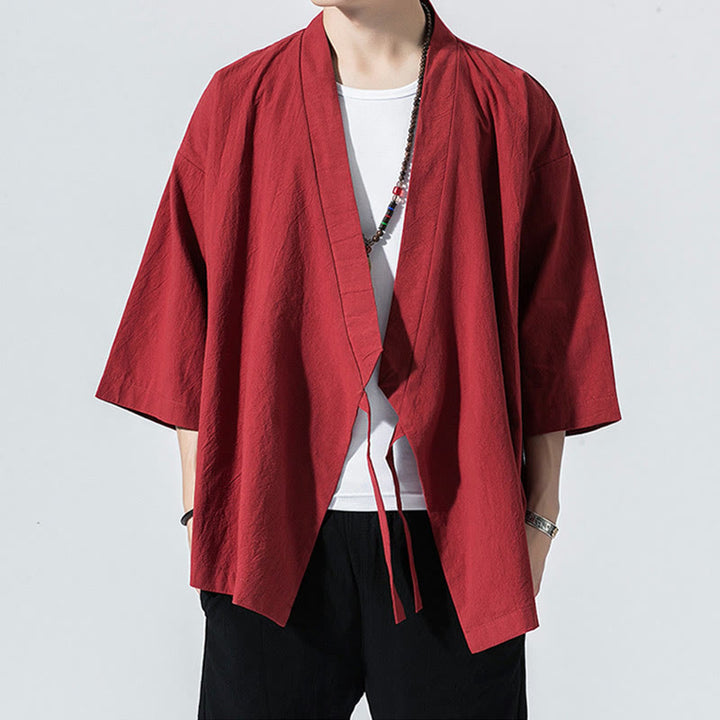Costume Tang Buddha Stones, veste ouverte sur le devant, kimono à manches trois-quarts en coton et lin pour homme - image 5