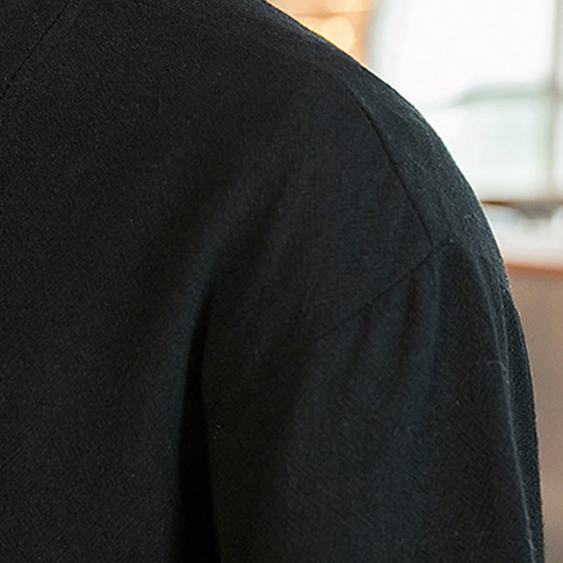 Veste kimono ouverte sur le devant en coton et lin avec poches et motif Buddha Stones