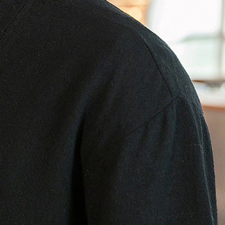 Veste kimono ouverte sur le devant en coton et lin avec poches et motif Buddha Stones