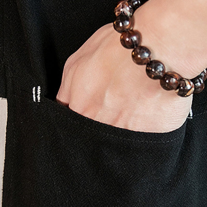 Veste kimono à lacets en coton et lin pour homme, motif Buddha Stones, manches trois-quarts et poches - image 20