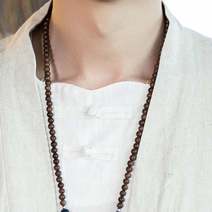 Veste ouverte sur le devant en coton et lin pour homme, kimono à imprimé ethnique patchwork avec Buddha Stones