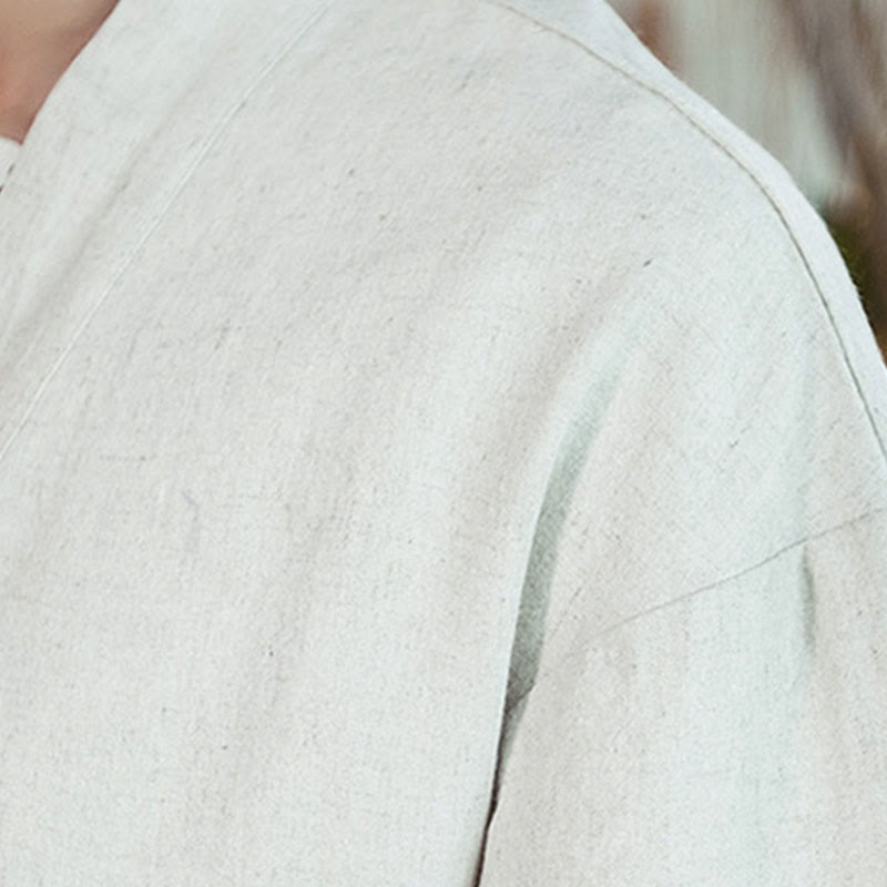 Veste kimono homme en coton et lin à manches mi-longues et patchwork à imprimé ethnique avec Buddha Stones - image 18