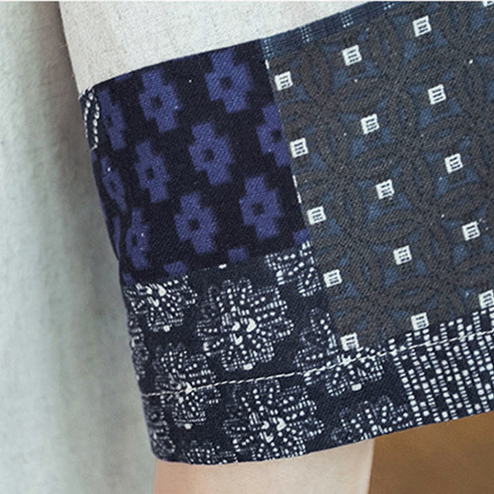 Veste ouverte sur le devant en coton et lin pour homme, kimono à imprimé ethnique patchwork avec Buddha Stones