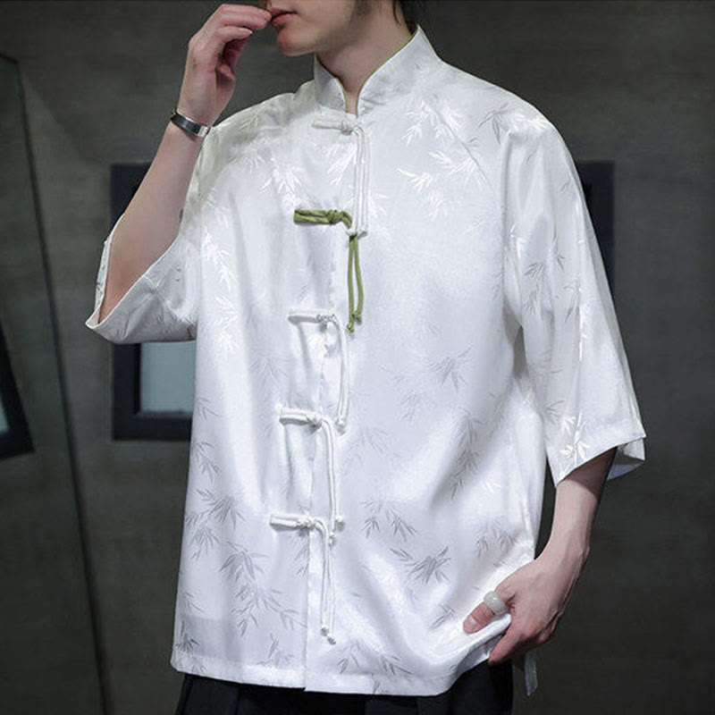 Chemise en coton pour homme, Buddha Stones jacquard de bambou, manches trois-quarts, boutons grenouille - image 13